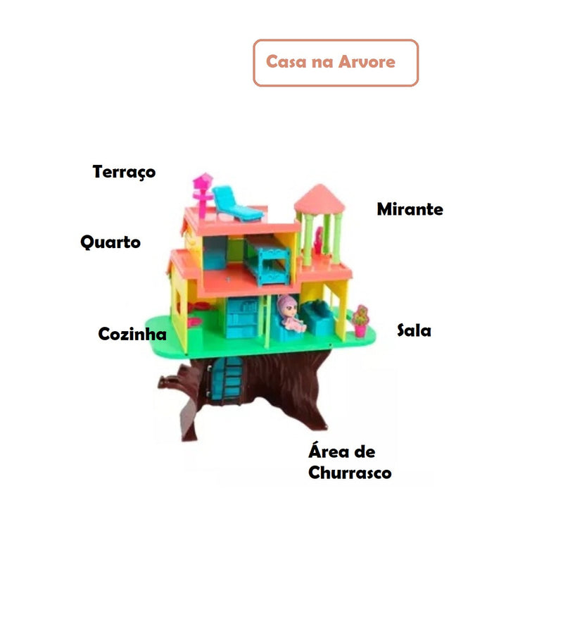 Casa na Árvore Casinha Boneca com Acessórios e 2 Bonecas