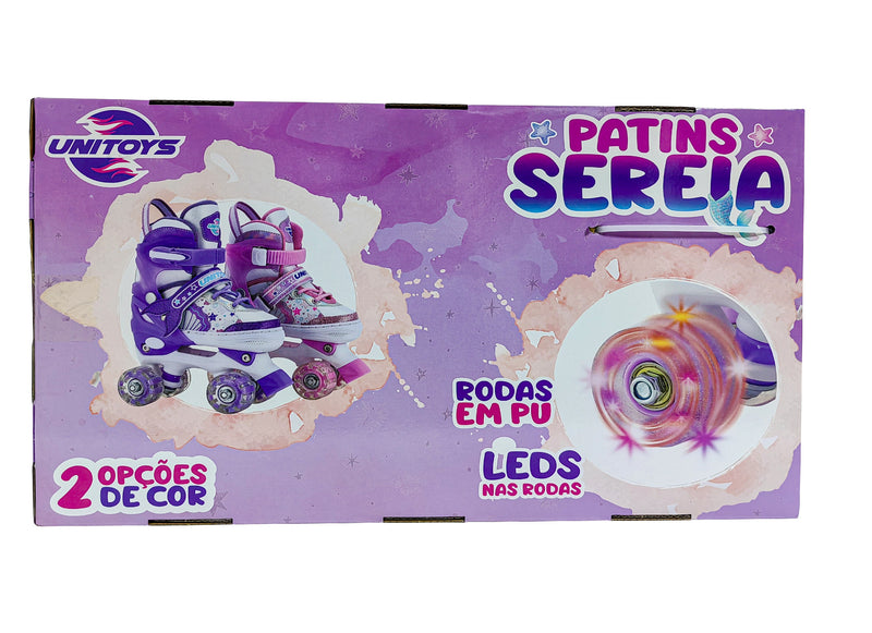 Patins Infantil Sereia Ajustável Quatro Rodas C/ Led