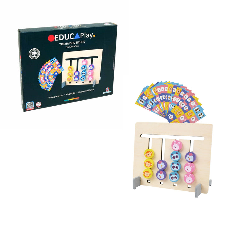 Jogo Educativo Pedagógico Trilha Bichos 36 Desafios - Madeira