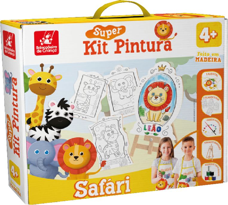Super Kit Pintura Safari Cavalete + Telas + Guaches + Pincel + Avental + Godê