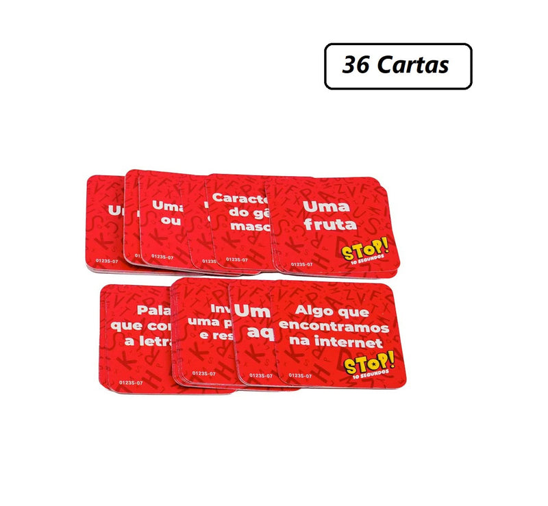 Jogo Palavras Stop Desafio 10 Segundo C/ Roleta e 36 Cartas