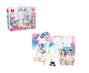 Super Kit Pintura Unicórnio Cavalete + Tela + Guache + Pincel + Avental + Godê