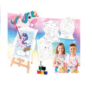 Super Kit Pintura Unicórnio Cavalete + Tela + Guache + Pincel + Avental + Godê