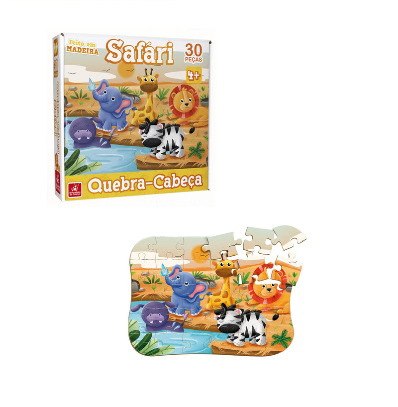 Jogo Quebra Cabeça Safari Animais Madeira - 30 Peças