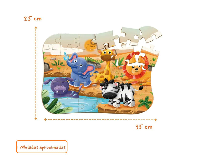 Jogo Quebra Cabeça Safari Animais Madeira - 30 Peças