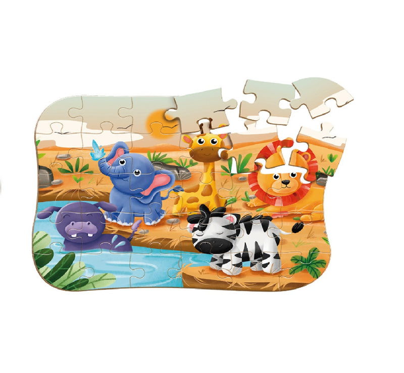 Jogo Quebra Cabeça Safari Animais Madeira - 30 Peças