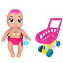 Boneca Bebê Tinker Vinil Macia C/ Carrinho Compras e Chupeta