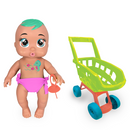 Boneca Bebê Tinker Vinil Macia C/ Carrinho Compras e Chupeta