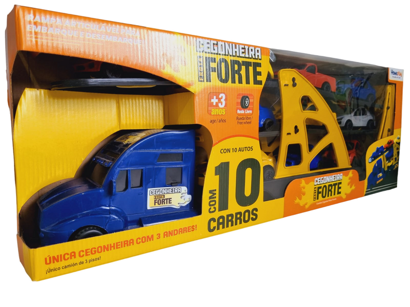 Caminhão Cegonha Grande c/ 10 Carrinhos e 3 Andares - Frota Forte