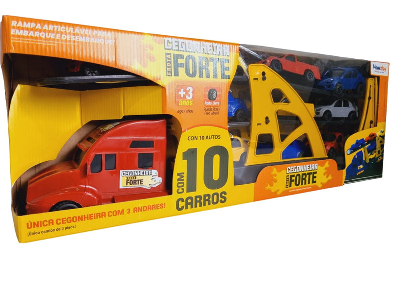Caminhão Cegonha Grande c/ 10 Carrinhos e 3 Andares - Frota Forte