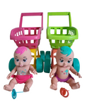 Boneca Bebê Tinker Vinil Macia C/ Carrinho Compras e Chupeta
