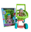 Boneca Bebê Tinker Vinil Macia C/ Carrinho Compras e Chupeta