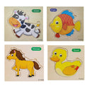 Kit 4 Quebra Cabeça Infantil Pedagógico Madeira 3D Animais 15 Cm