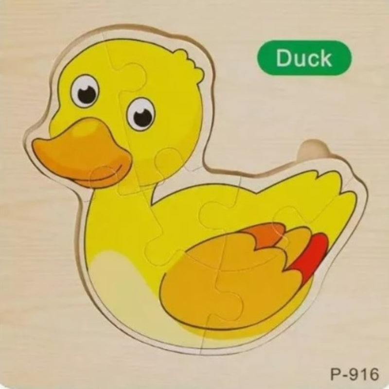 Kit 4 Quebra Cabeça Infantil Pedagógico Madeira 3D Animais 15 Cm