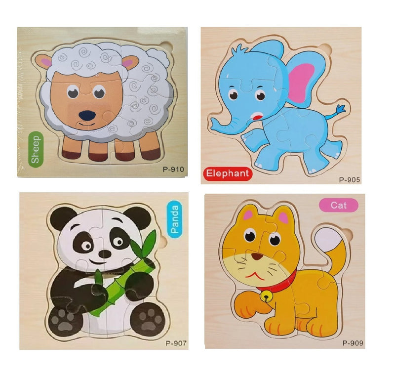 Kit 4 Quebra Cabeça Infantil Pedagógico Madeira 3D Animais 15 Cm