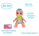 Boneca Tinker Baby Coleção Natureza 24 Cm Com Chupeta e Certificado Mamãe
