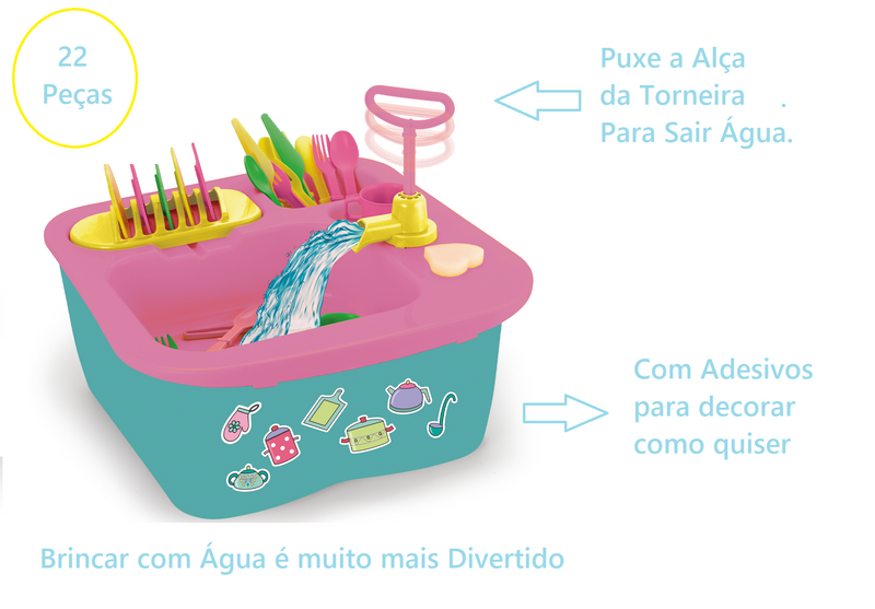 Pia Louça C/ Agua Cozinha C/ 22 Peças Acqua Brink