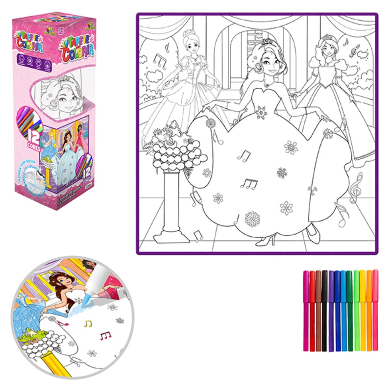 Tapete Infantil Pintura Lavável 50 cm Com 12 Canetinhas