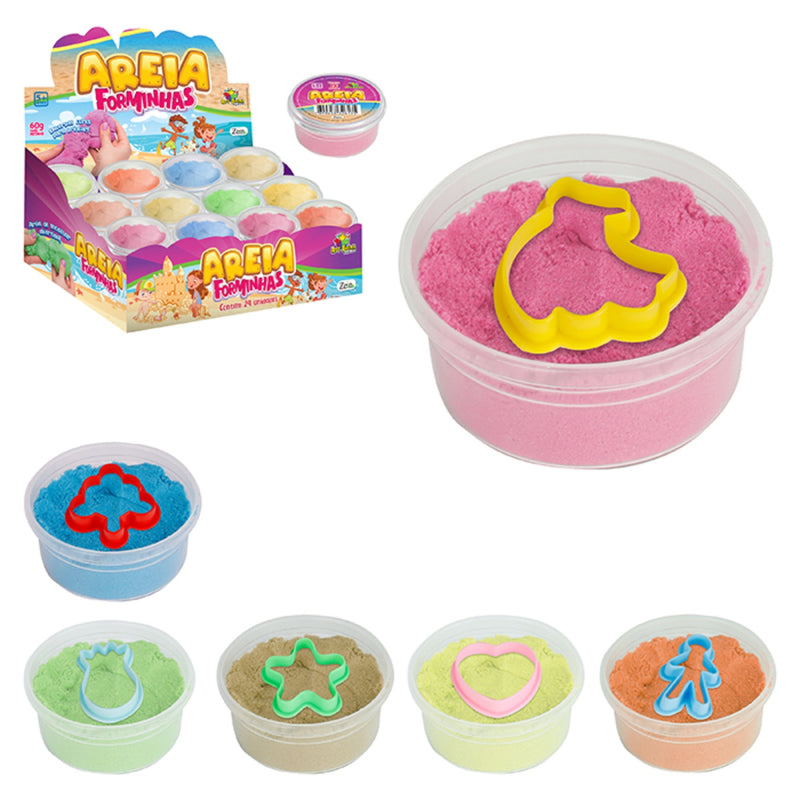 Kit 24 Massinhas Areia Mágica Modelar Pote 60 g com Forminhas