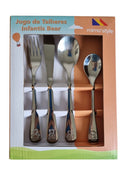 Jogo de Talheres Infantil Bear 4 Peças Aço Inox Bichinhos