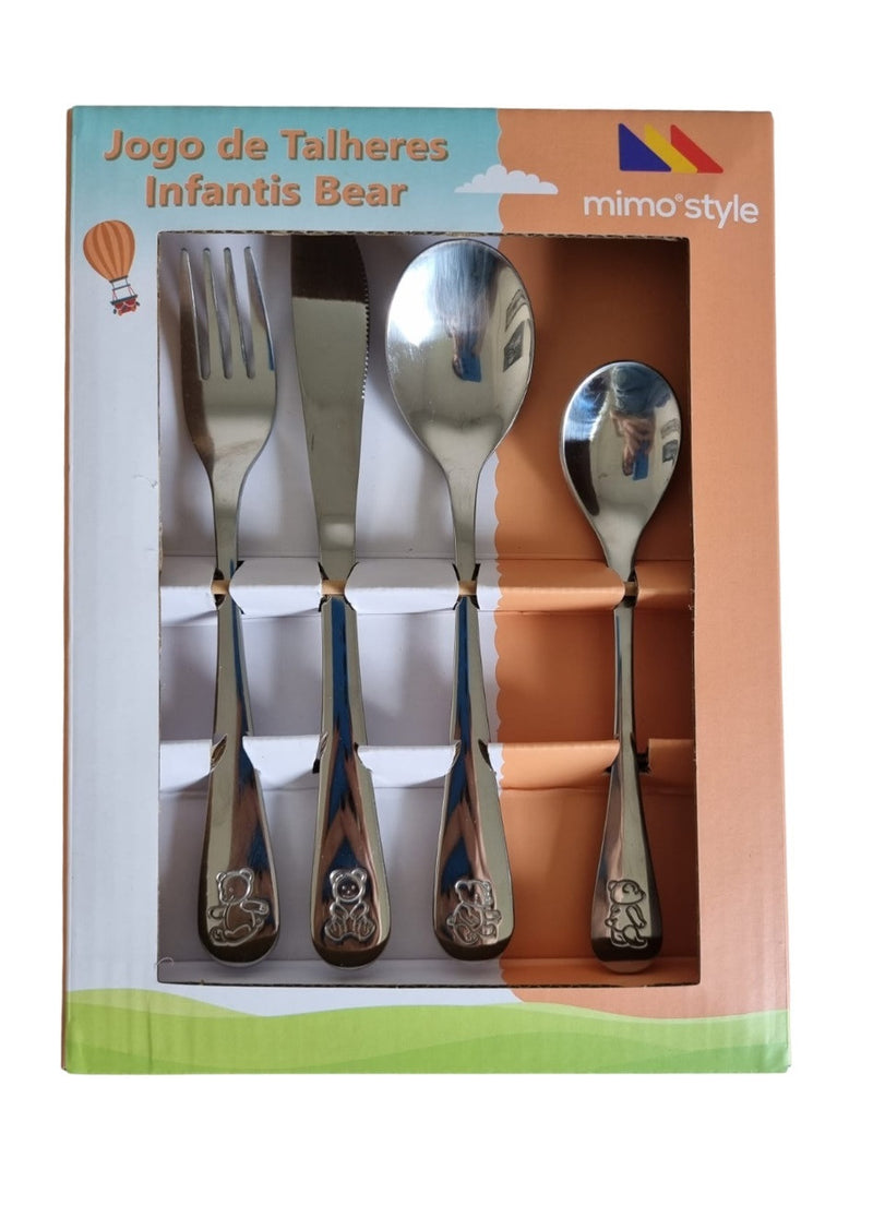 Jogo de Talheres Infantil Bear 4 Peças Aço Inox Bichinhos