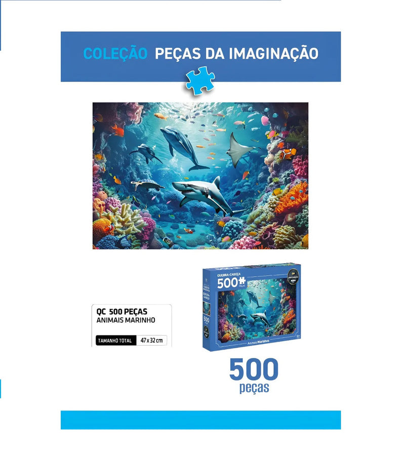 Quebra Cabeça 500 Peças Animais Marinhos - Coleção Mimo Play