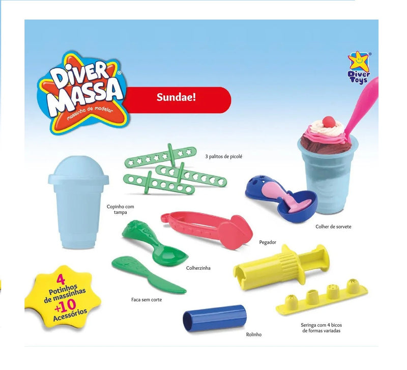 Kit Massinha Modelar Sundae Sorvete C /Acessórios - Diver Massa