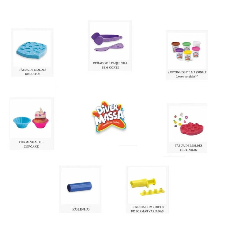 Kit Massinha Modelar Confeitaria Doces C/ Acessórios - Diver Massa