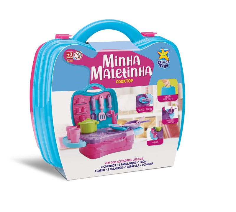 Brinquedo Maleta Cooktop Cozinha C/ Acessórios Infantil Rosa
