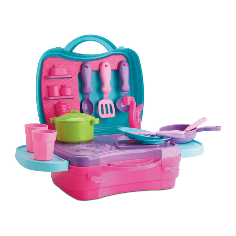 Brinquedo Maleta Cooktop Cozinha C/ Acessórios Infantil Rosa