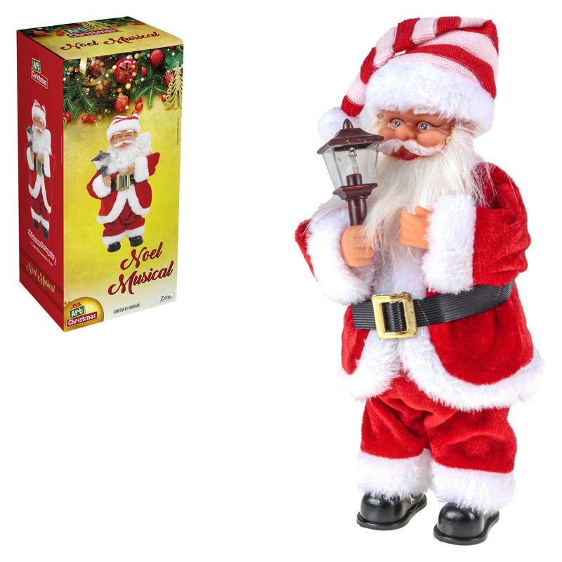 Boneco Papai Noel Musical C/ Som e Luz 30 Cm Decoração Natal