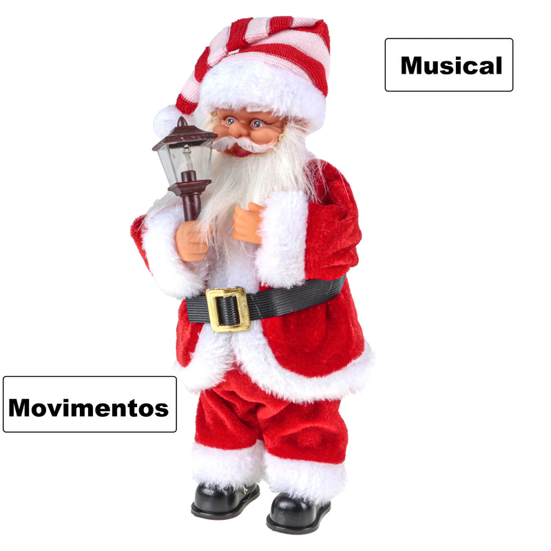 Boneco Papai Noel Musical C/ Som e Luz 30 Cm Decoração Natal