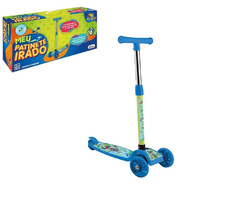 Patinete 3 Rodinhas C/ Led Regulagem Infantil Irado Azul