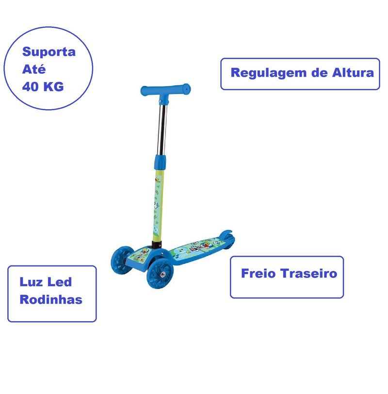 Patinete 3 Rodinhas C/ Led Regulagem Infantil Irado Azul