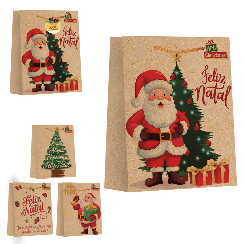 Sacola Com Alça Embalagem Presente Natal 26x32 Parda Média