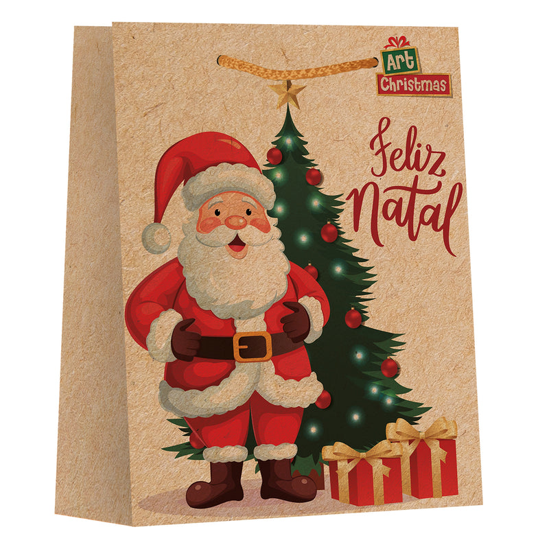 Sacola Com Alça Embalagem Presente Natal 26x32 Parda Média