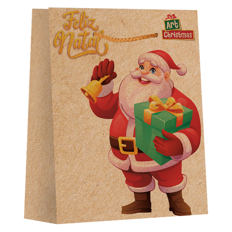 Sacola Com Alça Embalagem Presente Natal 26x32 Parda Média