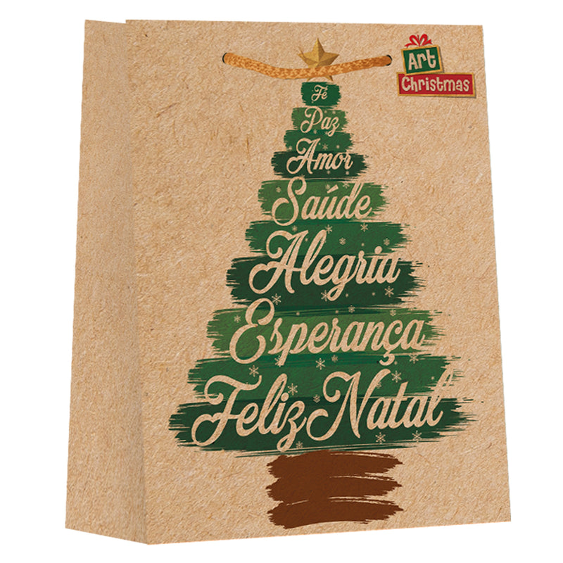 Sacola Com Alça Embalagem Presente Natal 26x32 Parda Média