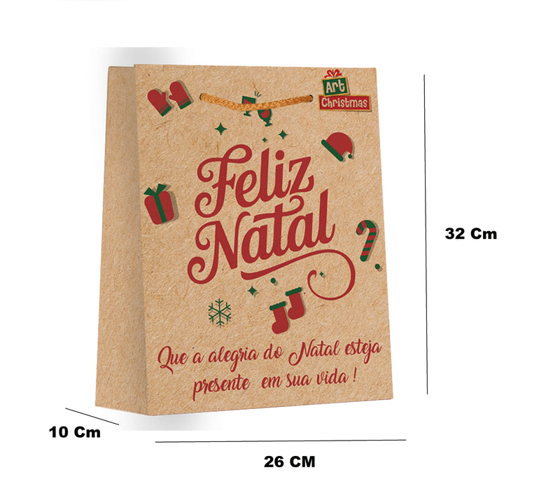 Sacola Com Alça Embalagem Presente Natal 26x32 Parda Média