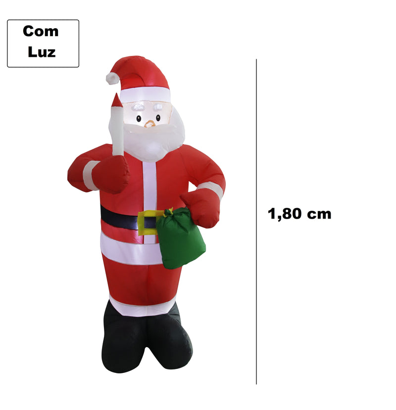 Papai Noel Inflável Gigante 1,80 C/ Luz Led Decoração Natal