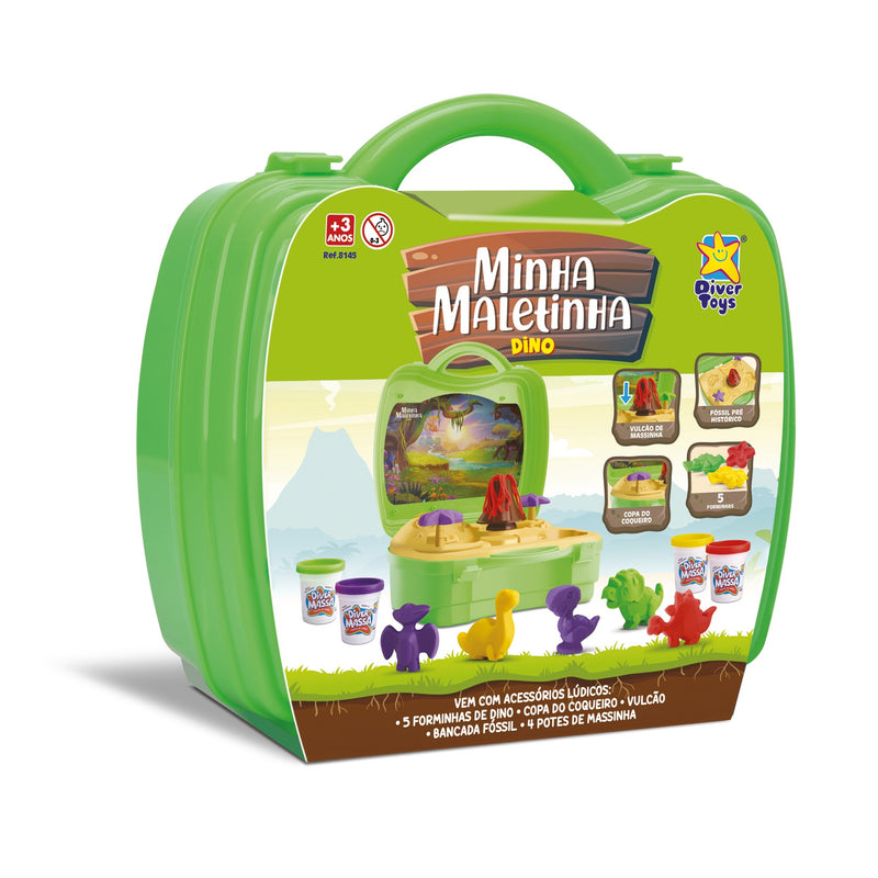 Brinquedo Maletinha Dinossauro C/ 4 Massinha e Acessórios