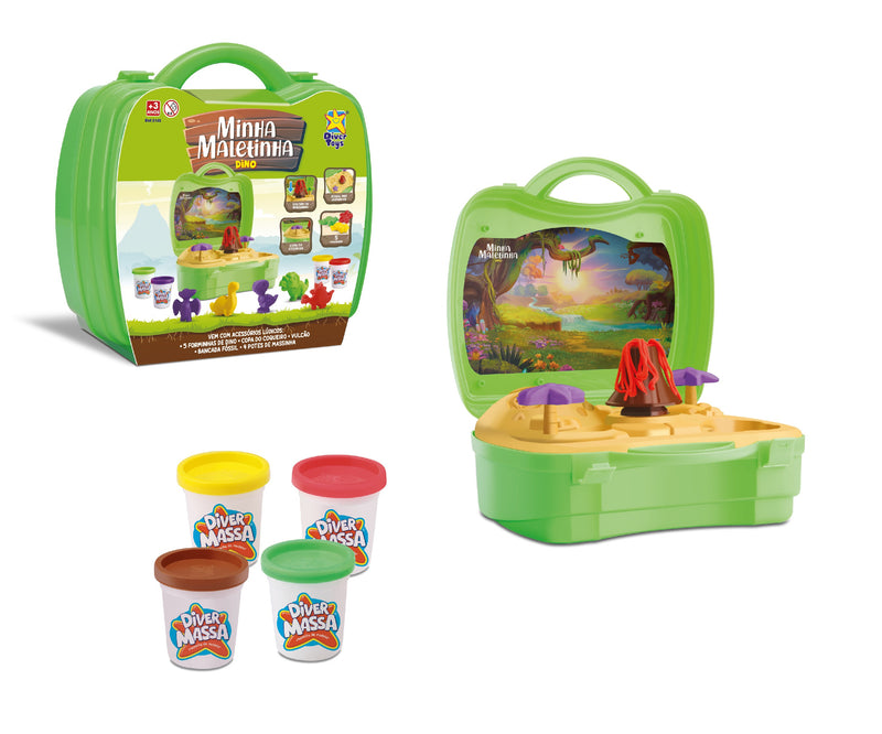 Brinquedo Maletinha Dinossauro C/ 4 Massinha e Acessórios