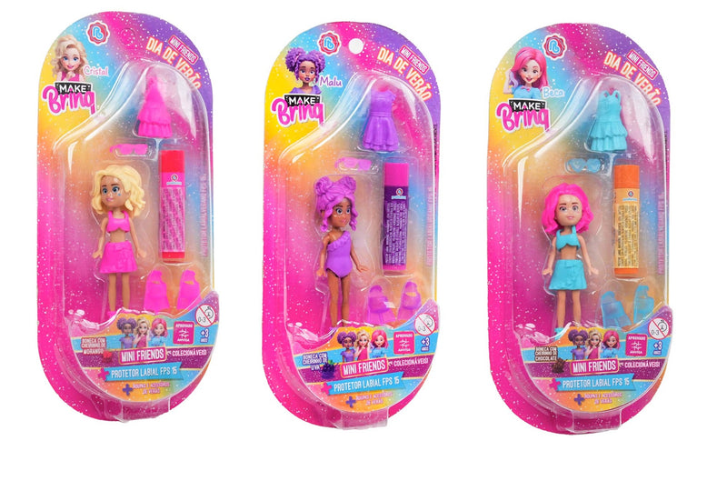 Boneca Mini Friends Cheirinho C/ Acessórios e Protetor Labial - Make Brinq