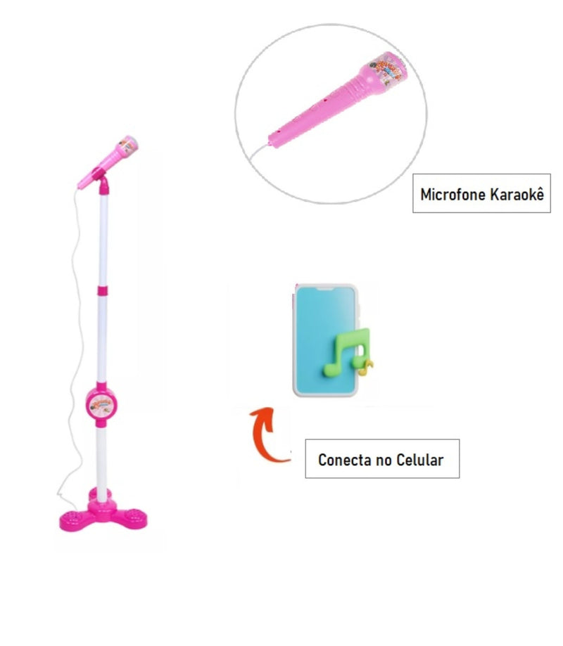 Microfone Karaokê Pedestal Ajustável Conecta no Celular