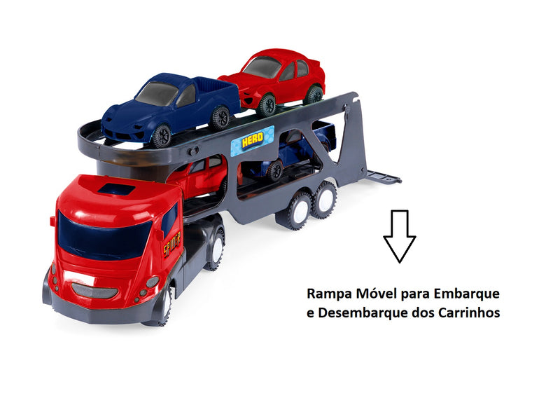 Caminhão Cegonha Max Fort com 4 Carrinhos - Roda Livre
