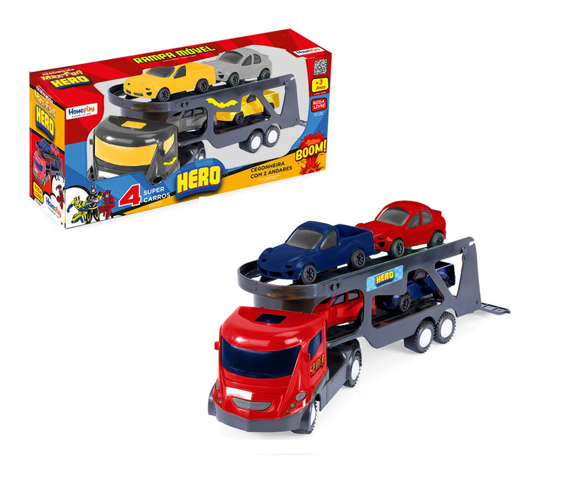 Caminhão Cegonha Max Fort com 4 Carrinhos - Roda Livre